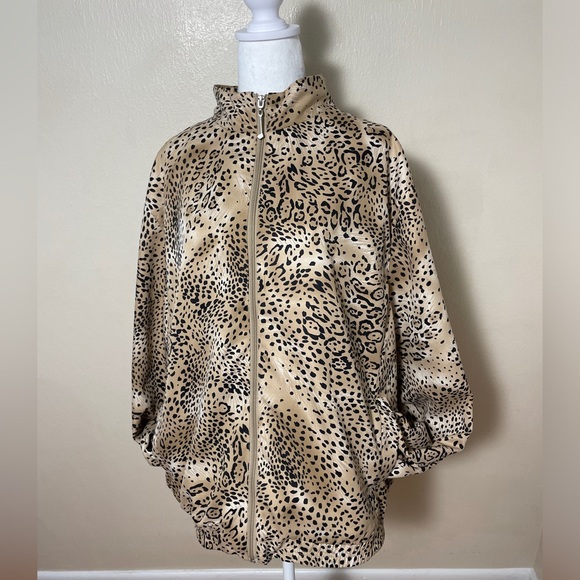Allyson Whitmore Fall Woman Windbreaker Brown Leopard Print Jacket golf 2X - Picture 5 of 15